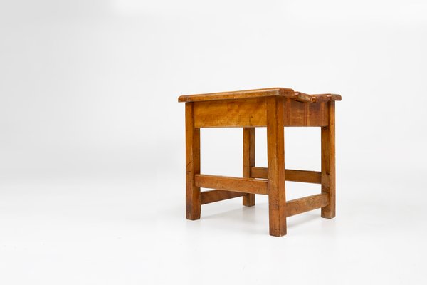 Industrial Brutalist Wooden Stool, Belgium, 1920s-YSY-2027117