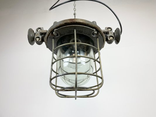 Industrial Cast Iron Cage Pendant Light, 1960s-CGF-1268378