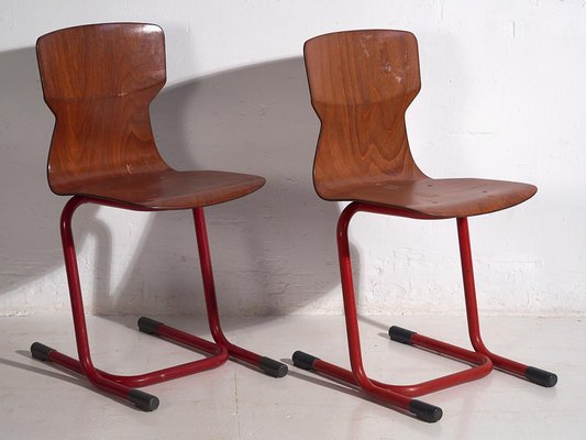 Industrial Chairs in Yellow and Red, 1950, Set of 4-ZNJ-2035299