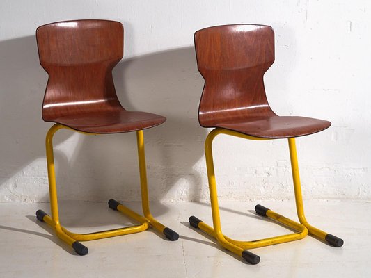 Industrial Chairs in Yellow and Red, 1950, Set of 4-ZNJ-2035299