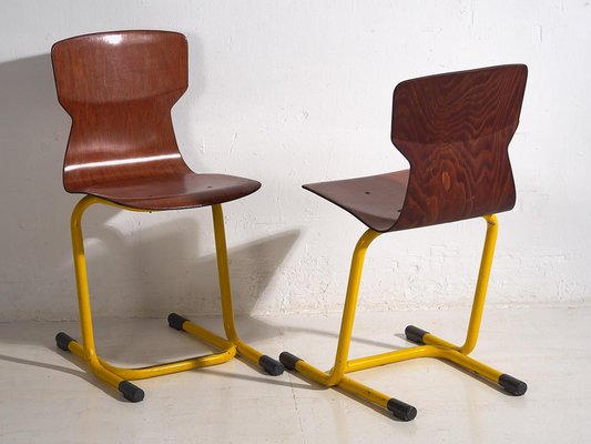 Industrial Chairs in Yellow and Red, 1950, Set of 4-ZNJ-2035299