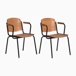 Industrial Chairs with Armrests, 1950, Set of 2-ZNJ-2035312