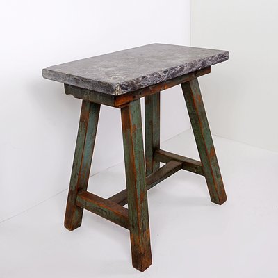 Industrial Console Table with Bluestone Top and Green Weathered Wood-NYF-2024128