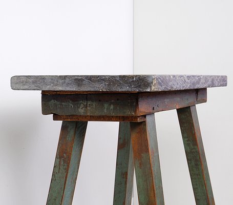 Industrial Console Table with Bluestone Top and Green Weathered Wood-NYF-2024128