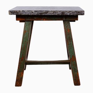 Industrial Console Table with Bluestone Top and Green Weathered Wood-NYF-2024128