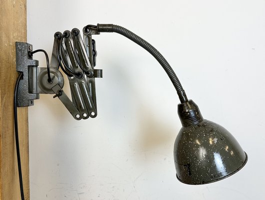 Industrial Dark Green Scissor Wall Lamp from Elektroinstala, 1960s-CGF-1733902