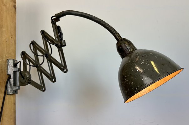 Industrial Dark Green Scissor Wall Lamp from Elektroinstala, 1960s-CGF-1733902