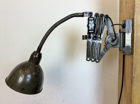 Industrial Dark Green Scissor Wall Lamp from Elektroinstala, 1960s-CGF-1733902