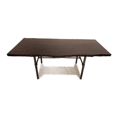 Industrial Dining Table in Dark Brown Wood with Metal Frame-RQW-1748130