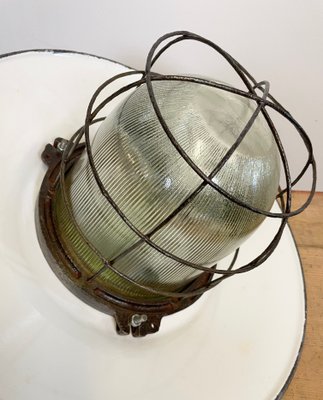 Industrial Enamel Factory Cage Pendant Lamp, 1950s-CGF-1057235