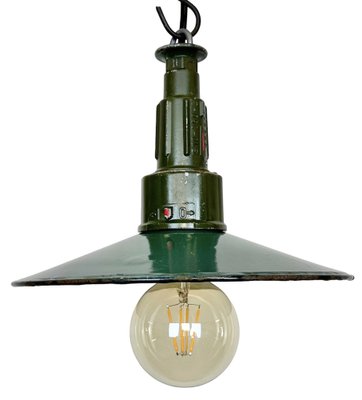 Industrial Enameled Military Pendant Lamp with Cast Aluminium Top, 1960s-CGF-1703764