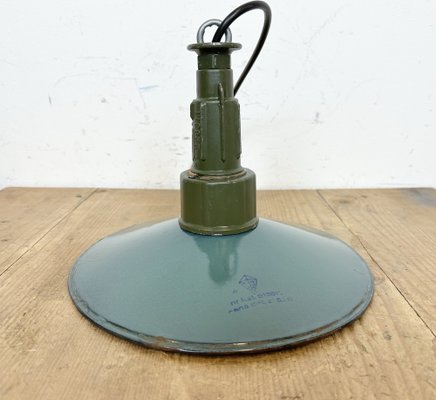 Industrial Enameled Military Pendant Lamp with Cast Aluminium Top, 1960s-CGF-1703764