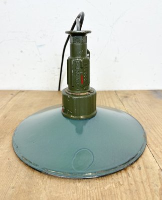 Industrial Enameled Military Pendant Lamp with Cast Aluminium Top, 1960s-CGF-1703764