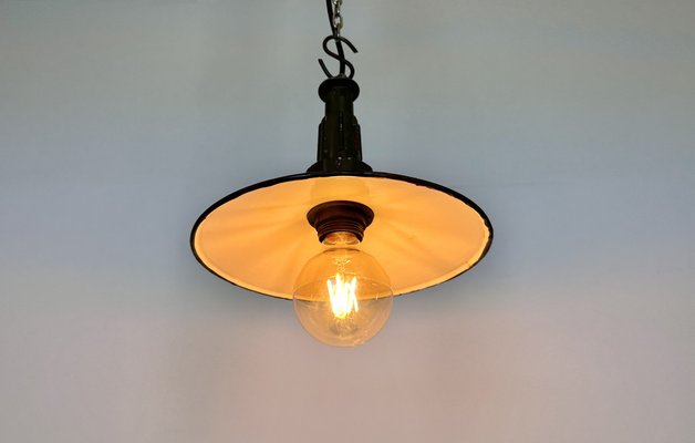 Industrial Enameled Military Pendant Lamp with Cast Aluminium Top, 1960s-CGF-1703764