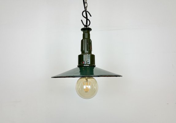 Industrial Enameled Military Pendant Lamp with Cast Aluminium Top, 1960s-CGF-1703764