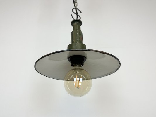 Industrial Enameled Military Pendant Lamp with Cast Aluminium Top, 1960s-CGF-1703764