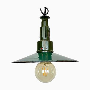 Industrial Enameled Military Pendant Lamp with Cast Aluminium Top, 1960s-CGF-1703764