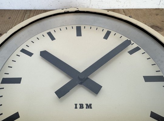 Industrial Factory Beige Wall Clock from IBM, 1950s-CGF-2043790