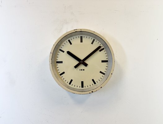 Industrial Factory Beige Wall Clock from IBM, 1950s-CGF-2043790