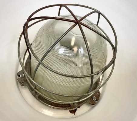 Industrial Factory Black Enamel Cage Pendant Light, 1950s-CGF-1110378