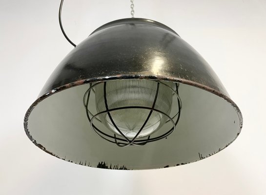 Industrial Factory Black Enamel Cage Pendant Light, 1950s-CGF-1110378