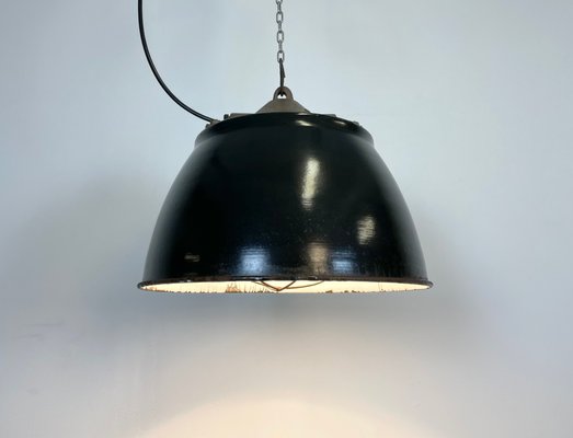 Industrial Factory Black Enamel Cage Pendant Light, 1950s-CGF-1110378