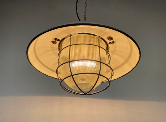 Industrial Factory Cage Pendant Lamp in Cast Iron and Grey Enamel from Zaos, 1960s-CGF-1299920