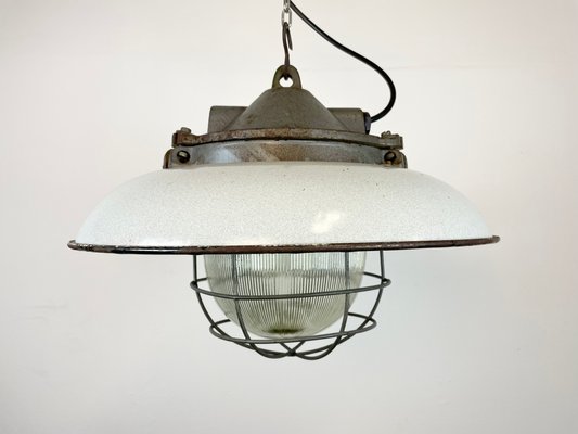 Industrial Factory Cage Pendant Lamp in Cast Iron and Grey Enamel from Zaos, 1960s-CGF-1299920