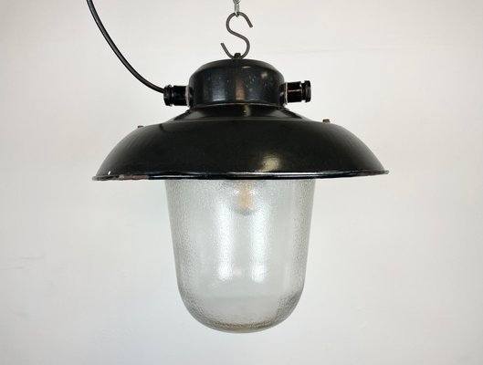 Industrial Factory Hanging Lamp in Black Enamel from Elektrosvit, 1960s-CGF-1299768