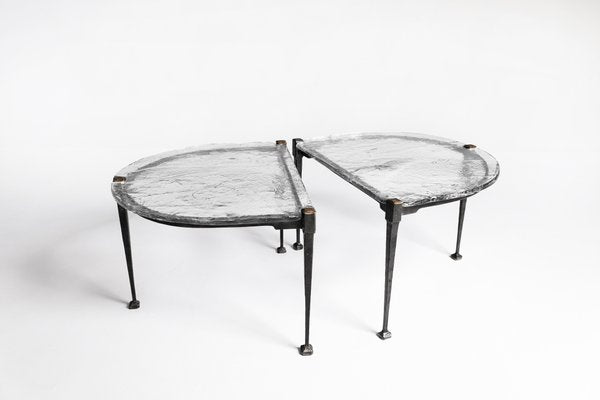 Industrial Forged Bronze Cast Glass Tables by Lothar Klute for Lothar Klute, Germany, 1990s, Set of 2-RTX-2017526