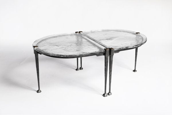 Industrial Forged Bronze Cast Glass Tables by Lothar Klute for Lothar Klute, Germany, 1990s, Set of 2-RTX-2017526