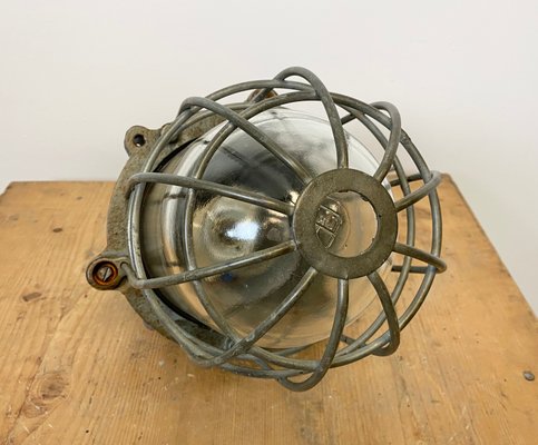 Industrial Gray Cast Iron Cage Pendant Light, 1960s-CGF-912934