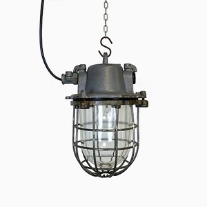 Industrial Gray Cast Iron Cage Pendant Light, 1960s-CGF-912934