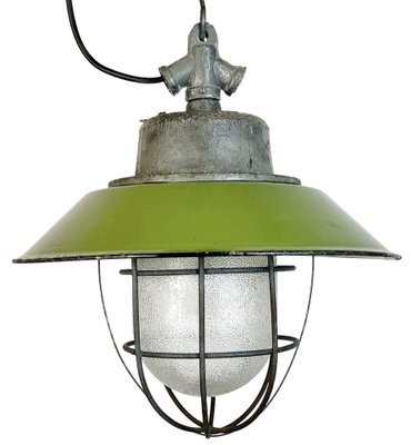 Industrial Green Enamel and Cast Iron Cage Pendant Light, 1960s-CGF-1785001