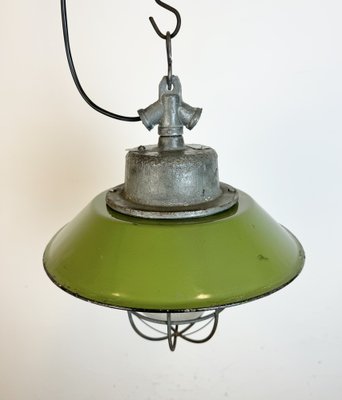 Industrial Green Enamel and Cast Iron Cage Pendant Light, 1960s-CGF-1785001