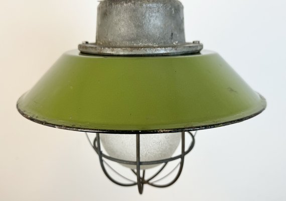 Industrial Green Enamel and Cast Iron Cage Pendant Light, 1960s-CGF-1785001