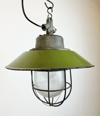 Industrial Green Enamel and Cast Iron Cage Pendant Light, 1960s-CGF-1785001