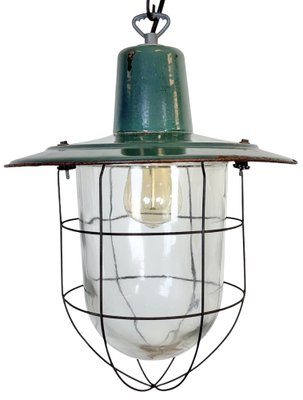 Industrial Green Enamel Cage Pendant Light, 1960s-CGF-2043721