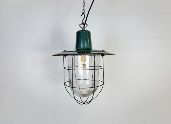 Industrial Green Enamel Cage Pendant Light, 1960s-CGF-2043721