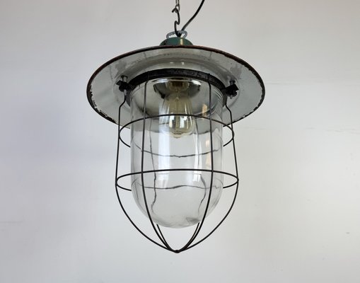 Industrial Green Enamel Cage Pendant Light, 1960s-CGF-2043721