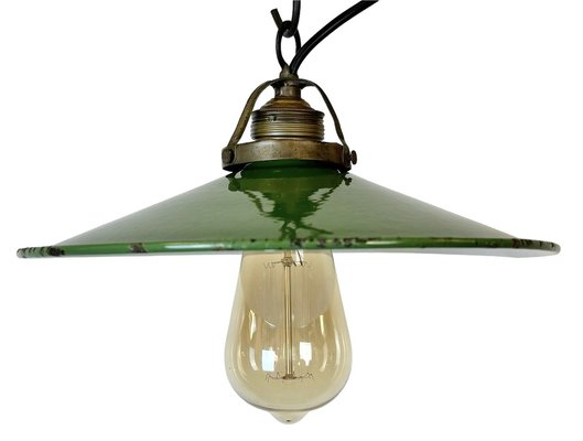 Industrial Green Enamel Ceiling Light, 1930s-CGF-1767584