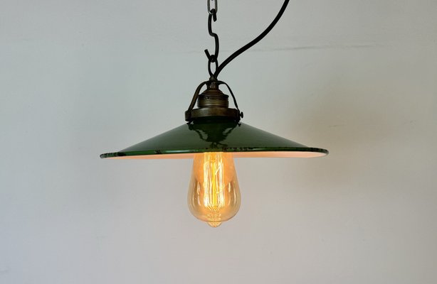 Industrial Green Enamel Ceiling Light, 1930s-CGF-1767584