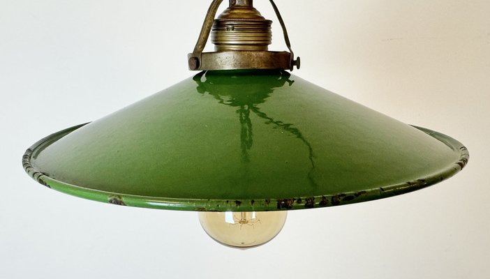 Industrial Green Enamel Ceiling Light, 1930s-CGF-1767584