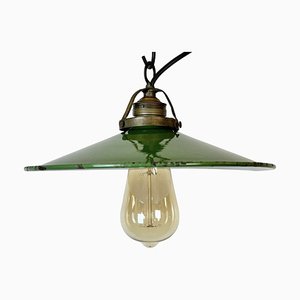 Industrial Green Enamel Ceiling Light, 1930s-CGF-1767584