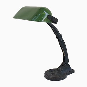 Industrial Green Enamel Table Lamp, 1930s-PUG-559892