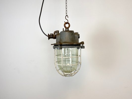 Industrial Grey Cast Iron Cage Pendant Lamp, 1970s-CGF-870413