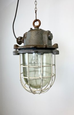 Industrial Grey Cast Iron Cage Pendant Lamp, 1970s-CGF-870413