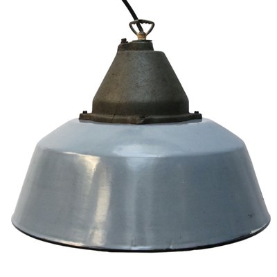 Industrial Grey Enamel & Cast Iron Pendant Lamp-BLS-1328837