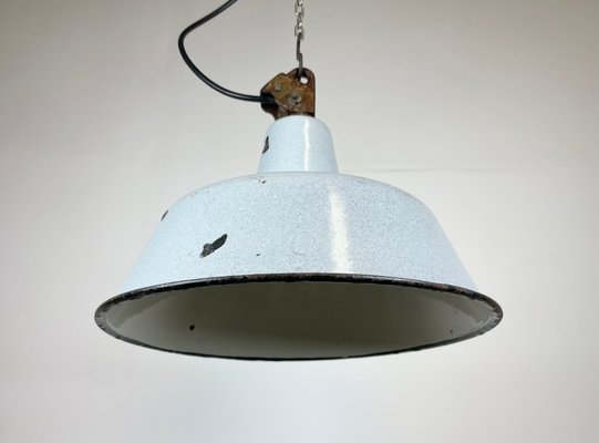 Industrial Grey Enamel Factory Hanging Lamp with Cast Iron Top, 1960s-CGF-1363956