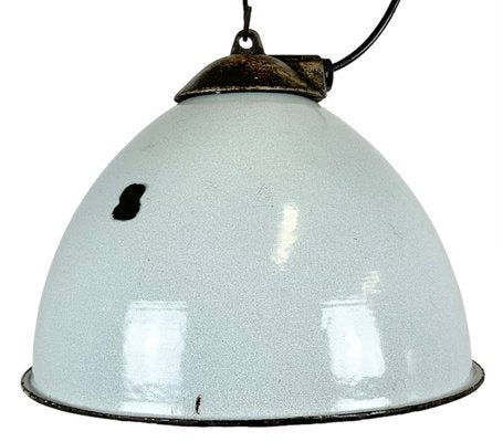 Industrial Grey Enamel Factory Lamp with Cast Iron Top, 1960s-CGF-1435844